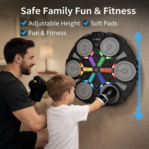 آلة ملاكمة موسيقية - وسادة ملاكمة حائطية بلوتوث مزودة بإضاءة LED، معدات تدريب ممتعة للأطفال والكبار، وسادة ملاكمة منزلية على الحائط مع قفازات، لجميع الأعمار - هدية مثالية من RedRoko in Kuwait