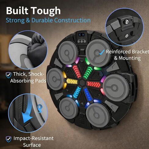آلة ملاكمة موسيقية - وسادة ملاكمة حائطية بلوتوث مزودة بإضاءة LED، معدات تدريب ممتعة للأطفال والكبار، وسادة ملاكمة منزلية على الحائط مع قفازات، لجميع الأعمار - هدية مثالية من RedRoko in Kuwait