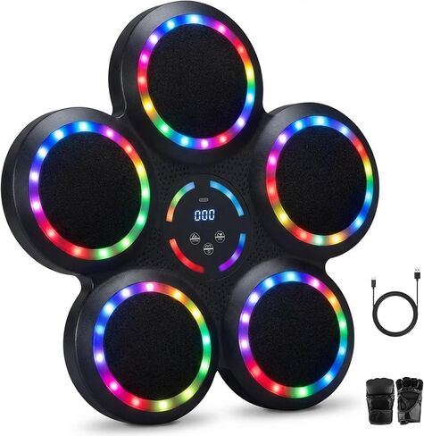 Music Boxing Machine, Smart Wall Mounted Music Punching Machine for Adults, Interactive Boxing Training Equipment with Gloves for Home, Office and Gym (RGB Light) in Saudi Arabia
