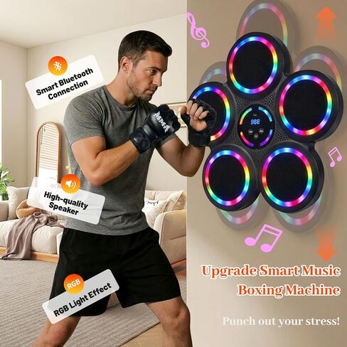 Music Boxing Machine, Smart Wall Mounted Music Punching Machine for Adults, Interactive Boxing Training Equipment with Gloves for Home, Office and Gym (RGB Light) in Saudi Arabia