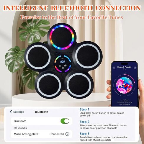Music Boxing Machine, Smart Wall Mounted Music Punching Machine for Adults, Interactive Boxing Training Equipment with Gloves for Home, Office and Gym (RGB Light) in Saudi Arabia