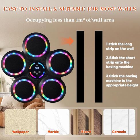 Music Boxing Machine, Smart Wall Mounted Music Punching Machine for Adults, Interactive Boxing Training Equipment with Gloves for Home, Office and Gym (RGB Light) in Saudi Arabia