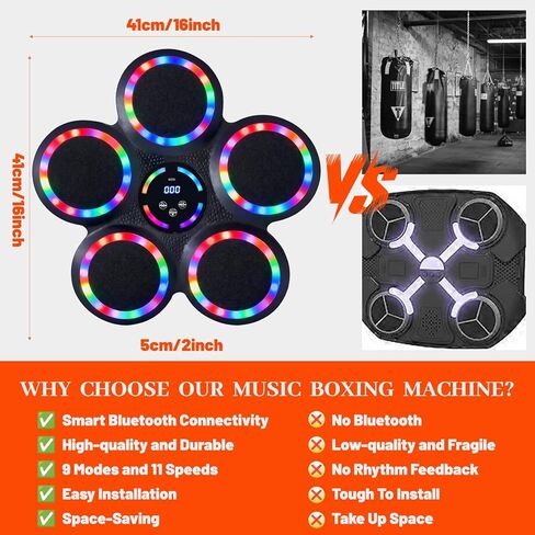 Music Boxing Machine, Smart Wall Mounted Music Punching Machine for Adults, Interactive Boxing Training Equipment with Gloves for Home, Office and Gym (RGB Light) in Saudi Arabia