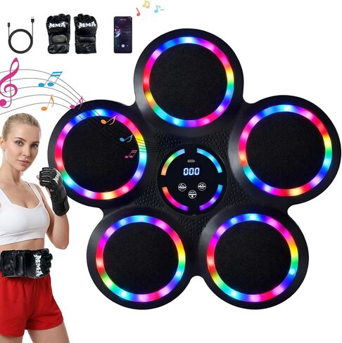 Music Boxing Machine, Smart Wall Mounted Music Punching Machine for Adults, Interactive Boxing Training Equipment with Gloves for Home, Office and Gym (RGB Light) in Saudi Arabia