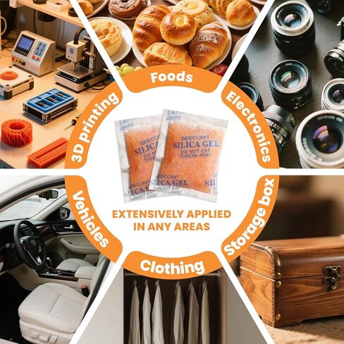 عبوات جل السيليكا المجففة ذات اللون المحدد من Vrurc - 5 جرام (55 عبوة) ممتص رطوبة ممتاز من الدرجة الغذائية، مجفف قابل لإعادة التنشيط لتخزين الطعام والبذور والإلكترونيات ومستلزمات الطباعة ثلاثية الأبعاد in Kuwait