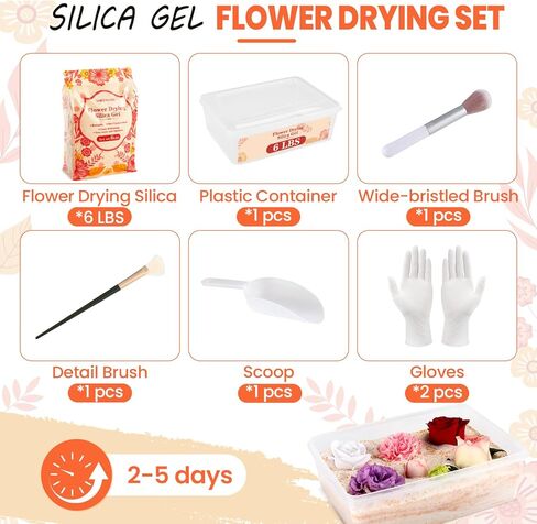 جل السيليكا لتجفيف الزهور 6 رطل، بلورات جل السيليكا لتجفيف الزهور <1 مم، جل السيليكا لتجفيف الزهور، لون قابل لإعادة الاستخدام، مجموعة تجفيف الزهور، صندوق، فرش، قفازات ومغرفة، DIY الزفاف in Kuwait