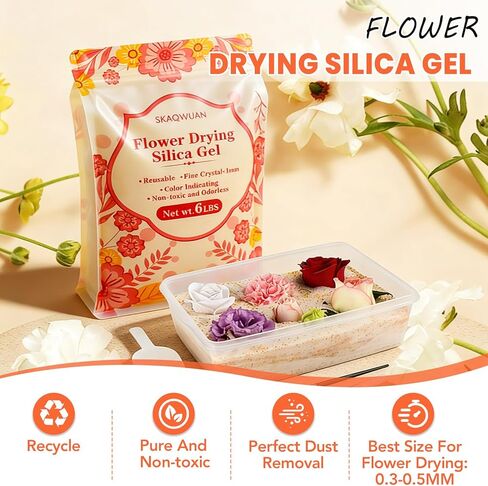 جل السيليكا لتجفيف الزهور 6 رطل، بلورات جل السيليكا لتجفيف الزهور <1 مم، جل السيليكا لتجفيف الزهور، لون قابل لإعادة الاستخدام، مجموعة تجفيف الزهور، صندوق، فرش، قفازات ومغرفة، DIY الزفاف in Kuwait