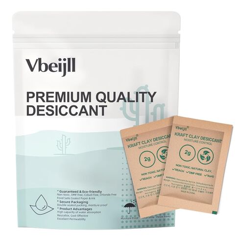 2 Gram (100 Pack) Kraft Clay Desiccants Packs, Premium Food Grade Desiccant - Rechargeable Moisture Absorbers for Food Storage, Electronics, 3D Filament & Safes in Saudi Arabia