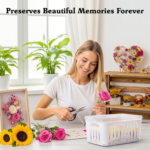 حاوية تجفيف زهور كبيرة من جل السيليكا سعة 10 لتر من أبوفكس مع قفازات حصيرة التنظيف ومجرفة وقناع، خطوة واحدة لاستعادة الزهور المجففة للحرف اليدوية، مجموعة الحفاظ على الزهور (بلورات جل السيليكا غير متضمنة) in Kuwait