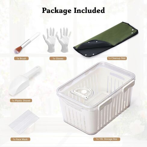 حاوية تجفيف زهور كبيرة من جل السيليكا سعة 10 لتر من أبوفكس مع قفازات حصيرة التنظيف ومجرفة وقناع، خطوة واحدة لاستعادة الزهور المجففة للحرف اليدوية، مجموعة الحفاظ على الزهور (بلورات جل السيليكا غير متضمنة) in Kuwait