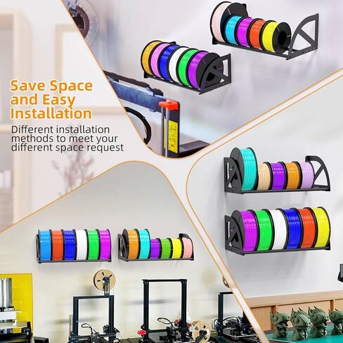 Demao 3D Printer Filament Rack, 2 Pack Wall-Mounted Filament Holder for 3D Printer Spool Storage up to 12 Rolls, Metal 3D Filament Storage Rack for Home Office Studio in Kuwait
