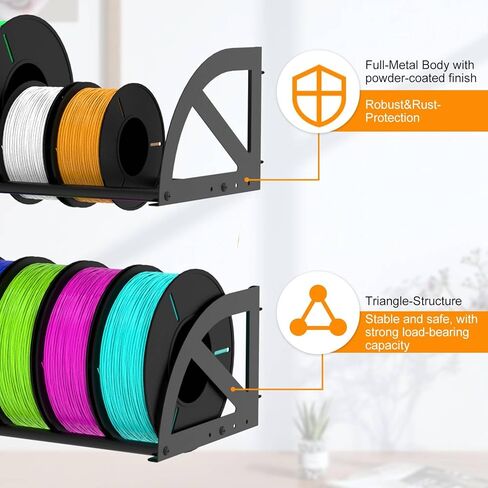 Demao 3D Printer Filament Rack, 2 Pack Wall-Mounted Filament Holder for 3D Printer Spool Storage up to 12 Rolls, Metal 3D Filament Storage Rack for Home Office Studio in Kuwait