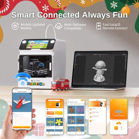 طابعة SainSmart PrintyGo Mini ثلاثية الأبعاد للأطفال، طابعة تسوية تلقائية 600 مم/ثانية للمبتدئين مع شاشة لمس 5 بوصات، أكثر من 1500 نموذج، تصميم آمن على الأطفال، تحكم في Wi-Fi/التطبيق، تم تجميعها مسبقًا لهدايا تعلم العلوم والتكنولوجيا والهندسة والرياضيات in Kuwait