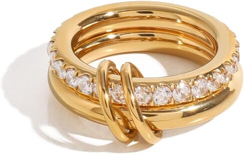 18K Gold & Silver Plated Interlocked Stackable Rings for Women,Statement Mixed Metals Multi Ring Stack- Chunky Thumb-Knuckle Band-Connected Bands Stacking Jewelry Gift-Dainty Pinky Wedding Bands-Interlocked Multi-Finger Design in Saudi Arabia
