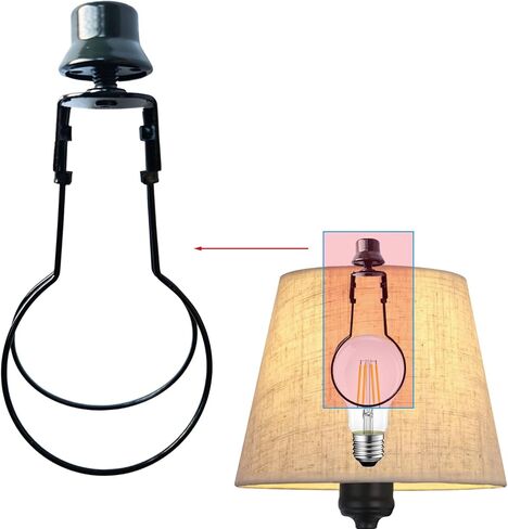 2-Pack Black Bulb Clip Adapter | Clip-On Lamp Shade Holder No Harp Needed E26/E27 with Levelers in Saudi Arabia