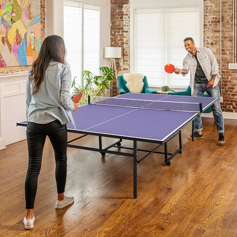 مجموعة ألعاب تنس الطاولة 9FT/8FT، طاولة بينج بونج قابلة للطي للاستخدام الداخلي/الخارجي مع شبكة مقاومة للماء للبالغين/المراهقين، مجدافين و3 كرات - وضع تشغيل لاعب واحد - تجميع سريع in Kuwait