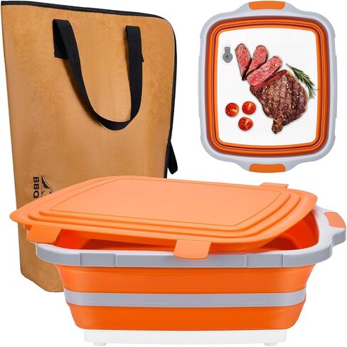 Collapsible Large BBQ Prep Tub & BBQ Resting Bag, Portable Smoking BBQ Blanket Prep Bucket for Resting Meat, Meal Prep, Marinating, 3in1 Foldable Meat Prep Tub Cutting Board with Locking Lid in Saudi Arabia
