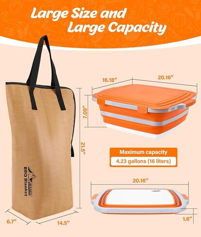 Collapsible Large BBQ Prep Tub & BBQ Resting Bag, Portable Smoking BBQ Blanket Prep Bucket for Resting Meat, Meal Prep, Marinating, 3in1 Foldable Meat Prep Tub Cutting Board with Locking Lid in Saudi Arabia