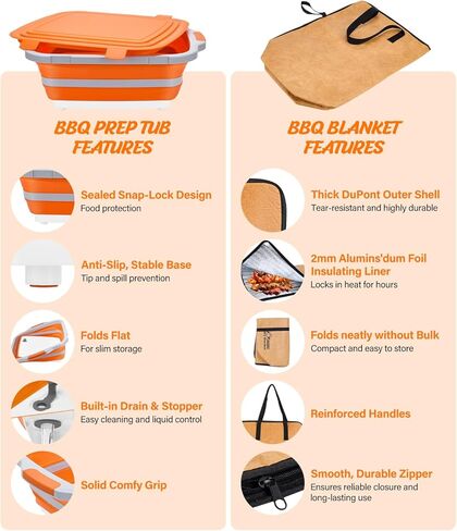 Collapsible Large BBQ Prep Tub & BBQ Resting Bag, Portable Smoking BBQ Blanket Prep Bucket for Resting Meat, Meal Prep, Marinating, 3in1 Foldable Meat Prep Tub Cutting Board with Locking Lid in Saudi Arabia