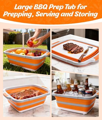 Collapsible Large BBQ Prep Tub & BBQ Resting Bag, Portable Smoking BBQ Blanket Prep Bucket for Resting Meat, Meal Prep, Marinating, 3in1 Foldable Meat Prep Tub Cutting Board with Locking Lid in Saudi Arabia
