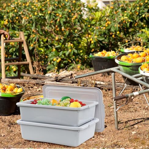 3 Packs 15 L Plastic Bus Tubs with Lids, Commercial Bus Box, Gray in Saudi Arabia