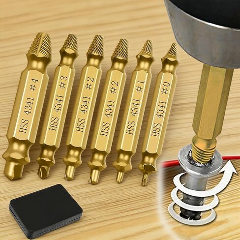 6 Piece Damaged Screw Extractor Set Gold Titanium Plated Hss 4341 Stripped Broken Bolt Remover Drill Bit Kit with Storage Box (Pack of 6) in Saudi Arabia