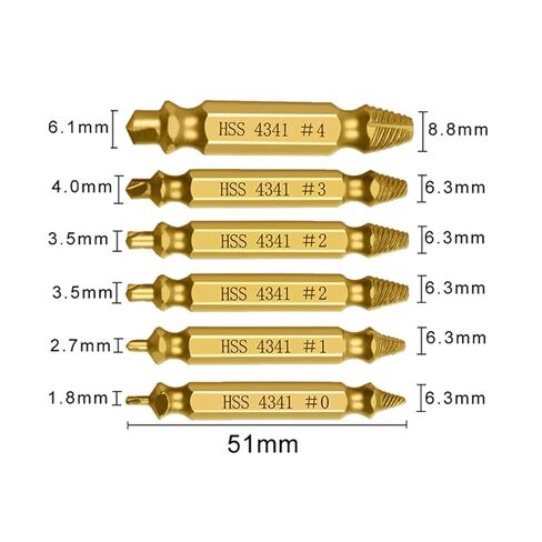 6 Piece Damaged Screw Extractor Set Gold Titanium Plated Hss 4341 Stripped Broken Bolt Remover Drill Bit Kit with Storage Box (Pack of 6) in Saudi Arabia
