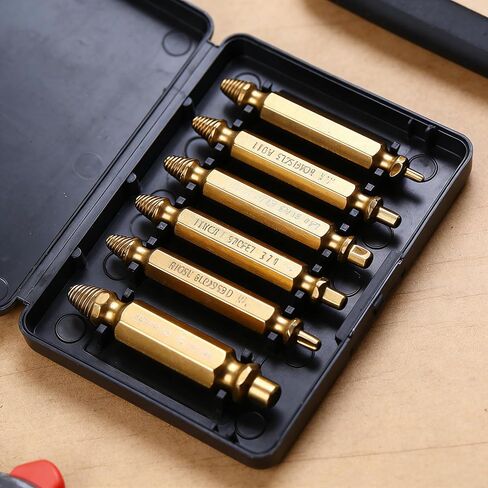 6 Piece Damaged Screw Extractor Set Gold Titanium Plated Hss 4341 Stripped Broken Bolt Remover Drill Bit Kit with Storage Box (Pack of 6) in Saudi Arabia