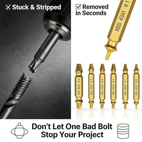 6 Piece Damaged Screw Extractor Set Gold Titanium Plated Hss 4341 Stripped Broken Bolt Remover Drill Bit Kit with Storage Box (Pack of 6) in Saudi Arabia
