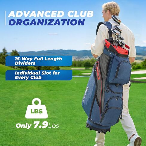 Golf Cart Bag with Rubber Grip Top Rigid Inner Shell, Quiet & Safe 15 Way Organizer Full-Length Dividers, Lightweight Cart Bag with Cooler Pockets, Handles for Men and Women in Kuwait