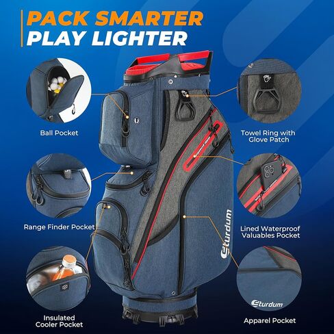 Golf Cart Bag with Rubber Grip Top Rigid Inner Shell, Quiet & Safe 15 Way Organizer Full-Length Dividers, Lightweight Cart Bag with Cooler Pockets, Handles for Men and Women in Kuwait