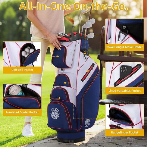 T-Lock Golf Cart Bag, 14 Way Molded Organizer Top Club Bag with Full-Length Dividers, Silent Cart Bags for Men with Handles Ergonomic Padded Strap, Avocado Green in Kuwait