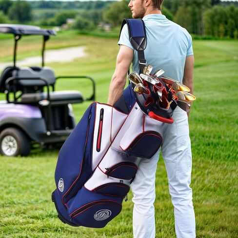 T-Lock Golf Cart Bag, 14 Way Molded Organizer Top Club Bag with Full-Length Dividers, Silent Cart Bags for Men with Handles Ergonomic Padded Strap, Avocado Green in Kuwait