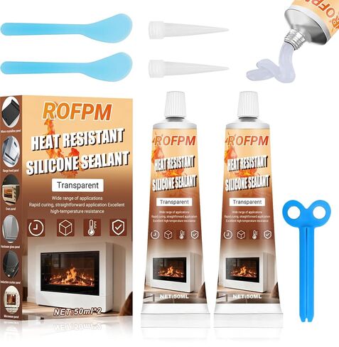 High Heat Silicone Sealant Set, 100ml Clear Heat Resistant Glue, High Temp Silicone Sealant,Strong Sealing Adhesive Waterproof for Fireplace, Oven, Microwave, Stove, Cooktop, Grill(1.69floz*2) in Kuwait