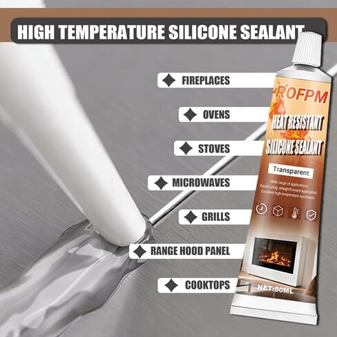 High Heat Silicone Sealant Set, 100ml Clear Heat Resistant Glue, High Temp Silicone Sealant,Strong Sealing Adhesive Waterproof for Fireplace, Oven, Microwave, Stove, Cooktop, Grill(1.69floz*2) in Kuwait