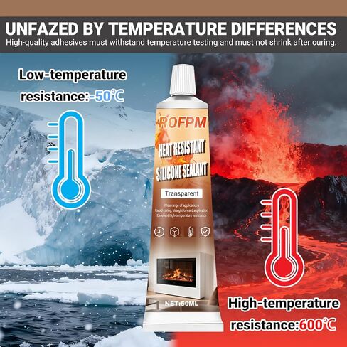 High Heat Silicone Sealant Set, 100ml Clear Heat Resistant Glue, High Temp Silicone Sealant,Strong Sealing Adhesive Waterproof for Fireplace, Oven, Microwave, Stove, Cooktop, Grill(1.69floz*2) in Kuwait
