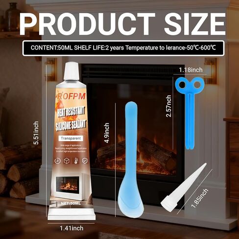 High Heat Silicone Sealant Set, 100ml Clear Heat Resistant Glue, High Temp Silicone Sealant,Strong Sealing Adhesive Waterproof for Fireplace, Oven, Microwave, Stove, Cooktop, Grill(1.69floz*2) in Kuwait