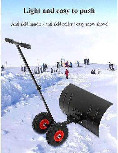 ELEFOCUS Snow Shovel with Wheels, Heavy-Duty Rolling Snow Pusher with Extendable Handle, Rolling Manual Snow Shovel(L) in Saudi Arabia