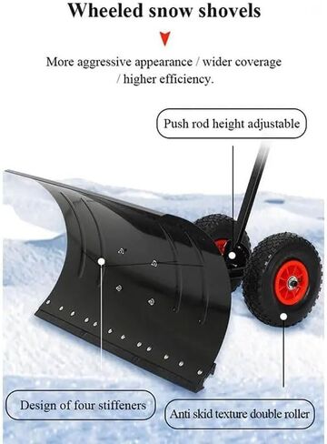 ELEFOCUS Snow Shovel with Wheels, Heavy-Duty Rolling Snow Pusher with Extendable Handle, Rolling Manual Snow Shovel(L) in Saudi Arabia