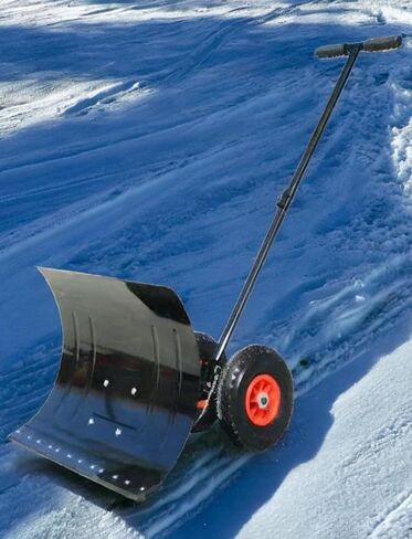 مجرفة دافعة الثلج المتدحرجة من ELEFOCUS - شفرة مجلفنة بمقبض قابل للتعديل بـ 5 مستويات لإزالة الثلوج في الشتاء (75 × 43 سم / 29 × 17 بوصة) in Kuwait