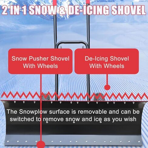 مجرفة الثلج اليدوية من ELEFOCUS بعجلات، أداة دفع الثلج المتدحرجة من الفولاذ الكربوني مع مقبض قابل للتعديل بـ 5 مستويات ورأس مجرفة قابلة للتعديل 360 درجة in Kuwait