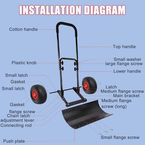 مجرفة الثلج اليدوية من ELEFOCUS بعجلات، أداة دفع الثلج المتدحرجة من الفولاذ الكربوني مع مقبض قابل للتعديل بـ 5 مستويات ورأس مجرفة قابلة للتعديل 360 درجة in Kuwait