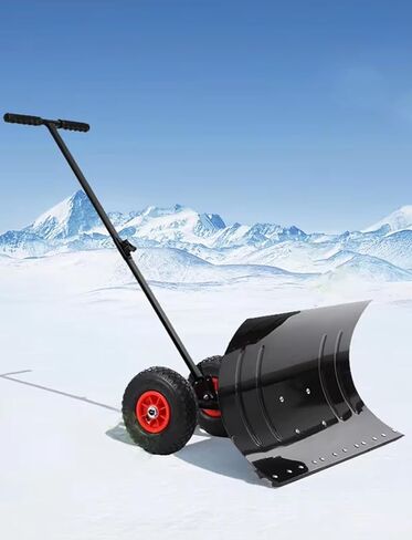 شفرة الثلج المتنقلة من ELEFOCUS مع عجلات، مجرفة فولاذية مجلفنة قابلة للتعديل بزاوية لإزالة الثلوج بكفاءة على الممرات والممرات (مقبض واحد) in Kuwait