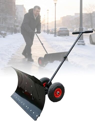 ELEFOCUS Snow Pusher with Wheels, 5-Level Adjustable Handle-Angle Steel Blade for Driveway, Walkway, Patio Snow Removal(75x43cm/29x17in) in Saudi Arabia