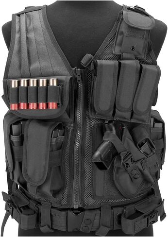Evike - Matrix Special Force Cross Draw Tactical Vest w/Built in Holster & Mag Pouches (Color: Black) - (PID: 28491) in Kuwait