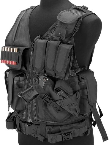 Evike - Matrix Special Force Cross Draw Tactical Vest w/Built in Holster & Mag Pouches (Color: Black) - (PID: 28491) in Kuwait