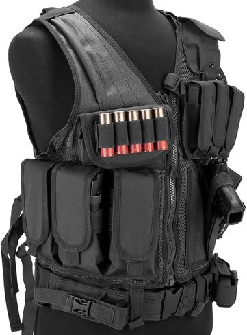 Evike - Matrix Special Force Cross Draw Tactical Vest w/Built in Holster & Mag Pouches (Color: Black) - (PID: 28491) in Kuwait