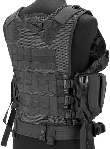 Evike - Matrix Special Force Cross Draw Tactical Vest w/Built in Holster & Mag Pouches (Color: Black) - (PID: 28491) in Kuwait