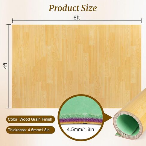 Portable Dance Floor 4ftx6ft,Marley Dance Floor 0.18in Thick,Non-Slip Ballet Practice Floor Mat, Marley Dance Flooring for Ballet Jazz,Pop （4.5mm） in Kuwait