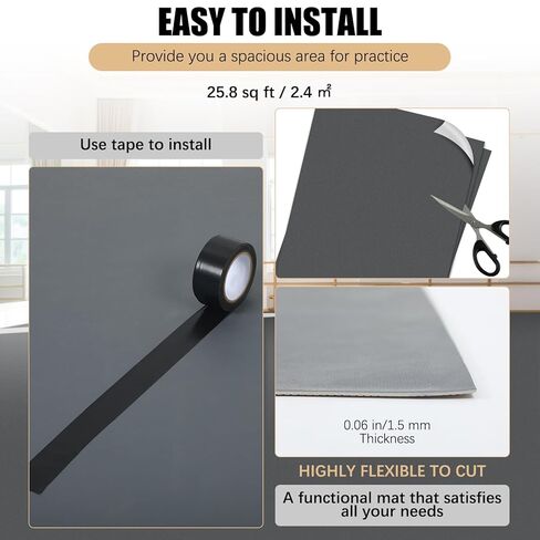 Nuanchu 6.6 x 3.9 ft Reversible Dance Floor Roll with 36 Yard Black Pinstriping Tape Portable Non Slip PVC Vinyl Dance Mat Floor for Ballet, Jazz, Install and Clean in Saudi Arabia